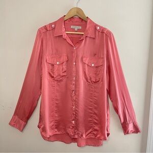 BANANA REPUBLIC Heritage Collection Salmon Silk Button-Up Blouse, Large